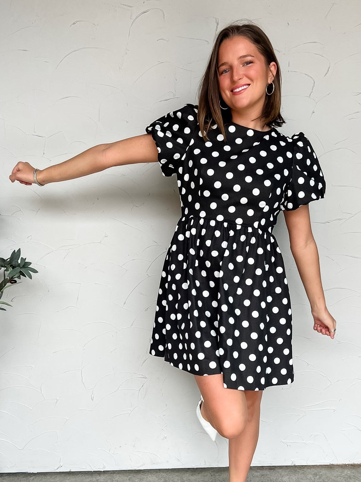 Turning Heads Puff Sleeve Polka Dot Dress- Black