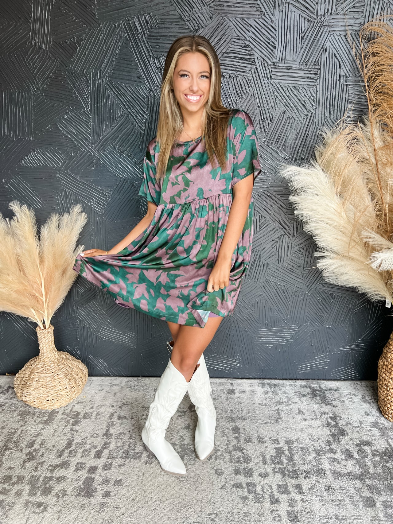 Find Your Passion Floral Mini Dress- Green