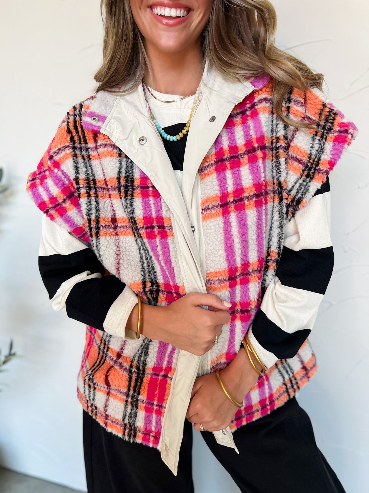 Always In Style Sherpa Plaid Jacket Vest