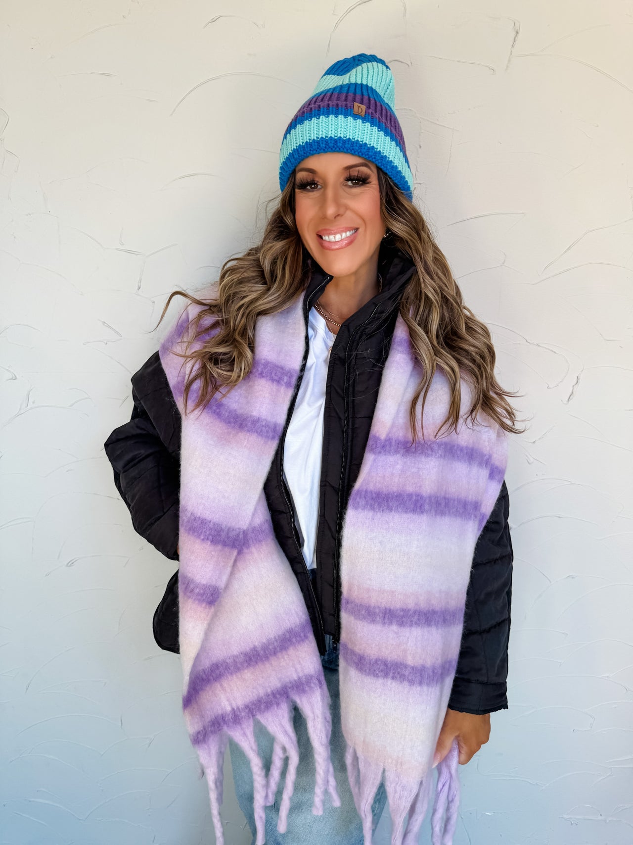 Carla Purple Stripe Scarf - Soft Warm Wrap