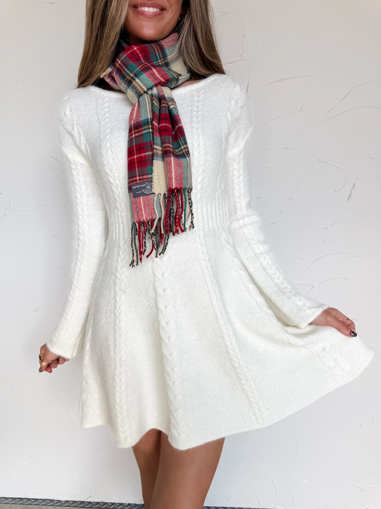 Everything In Place Cable Flare Sweater Dress