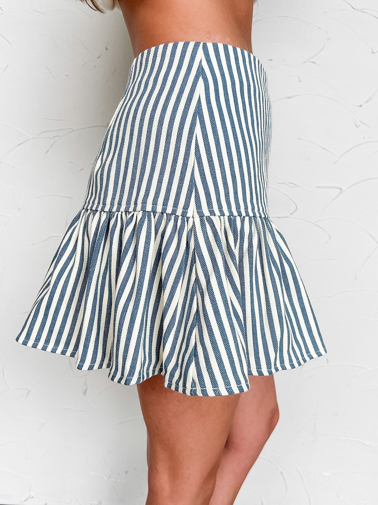 Capture The Moment Stripe Flounce Skirt- Navy
