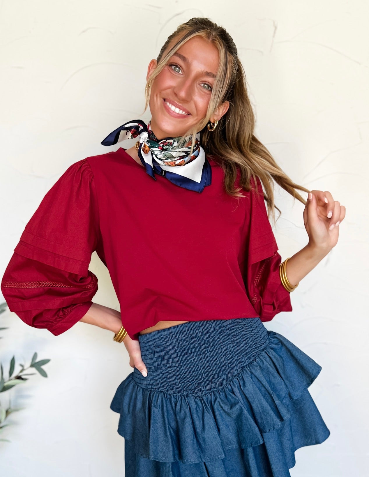 Call Me Lovely Balloon Sleeve Top- Burgundy