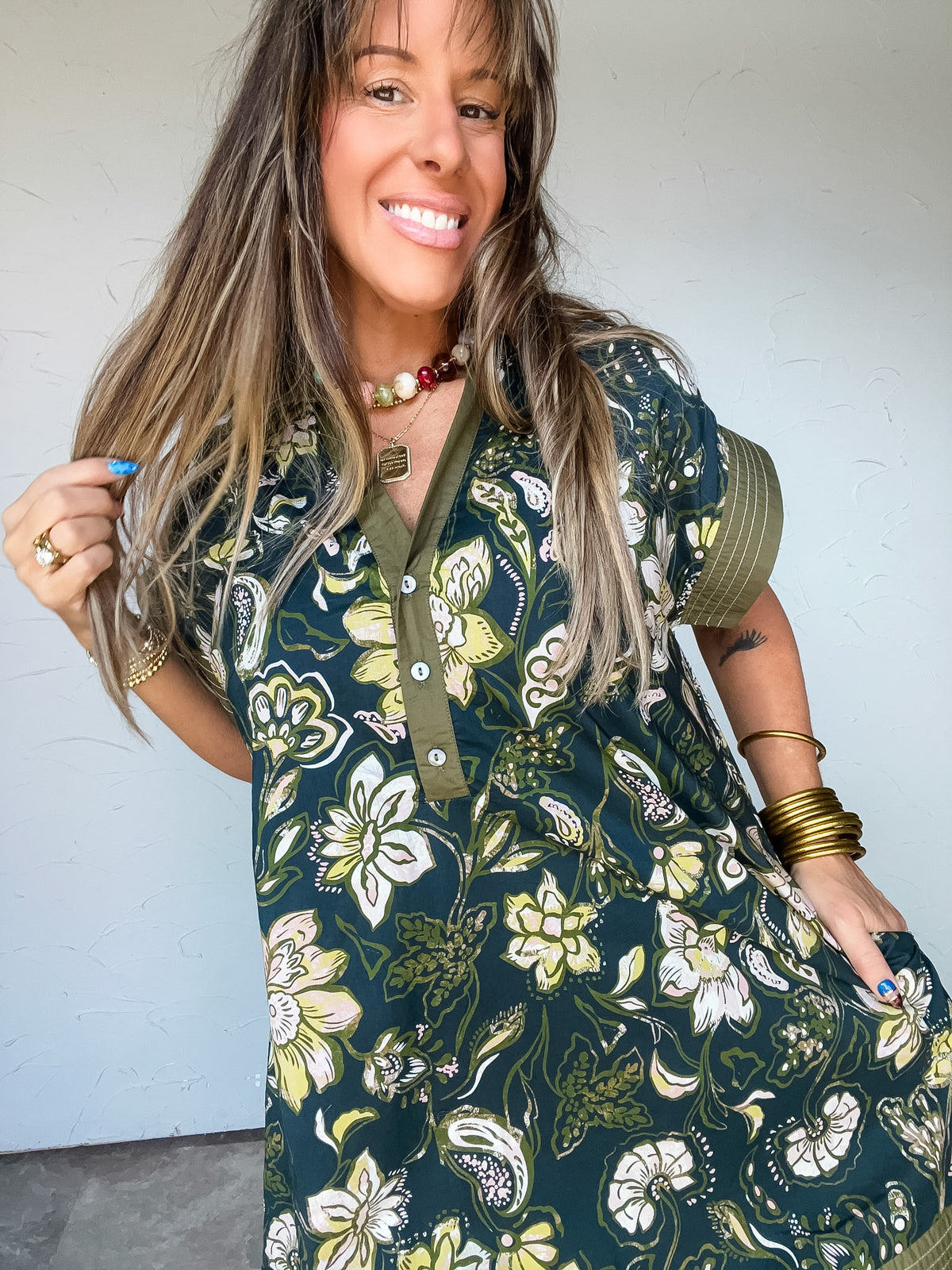 Where The Fern Grows Contrast Trim Floral Dress