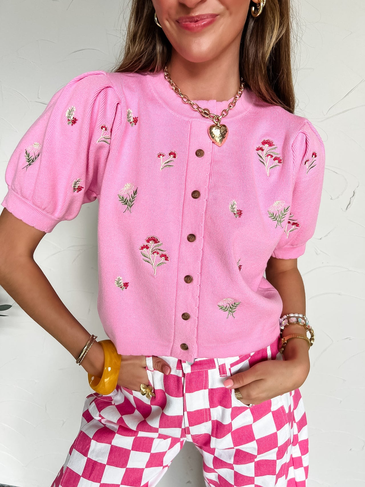 My Daily Routine Floral Embroidered Knit Top- Pink