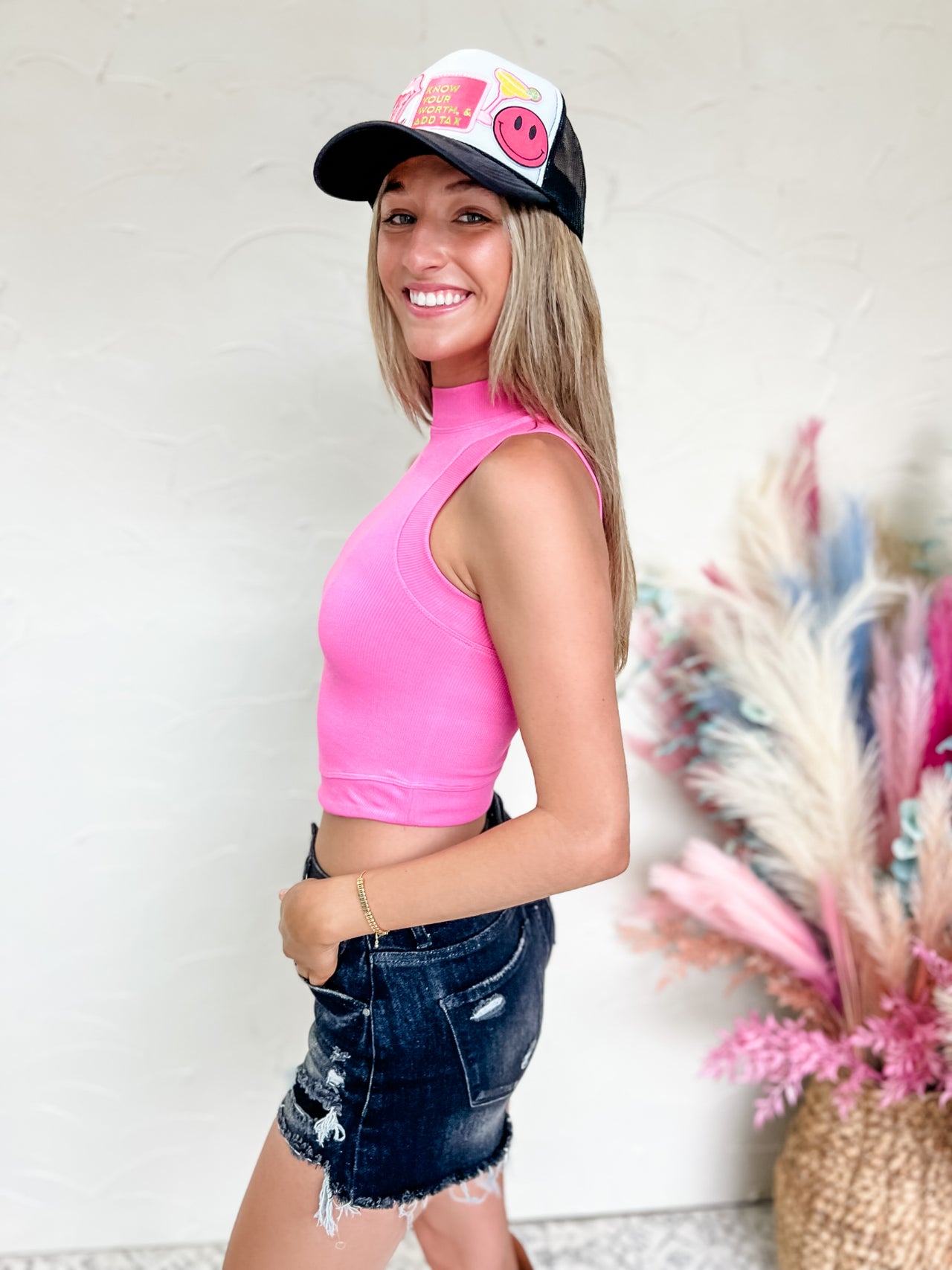 Classic Thick Banded Crop Rib Tank- Pink