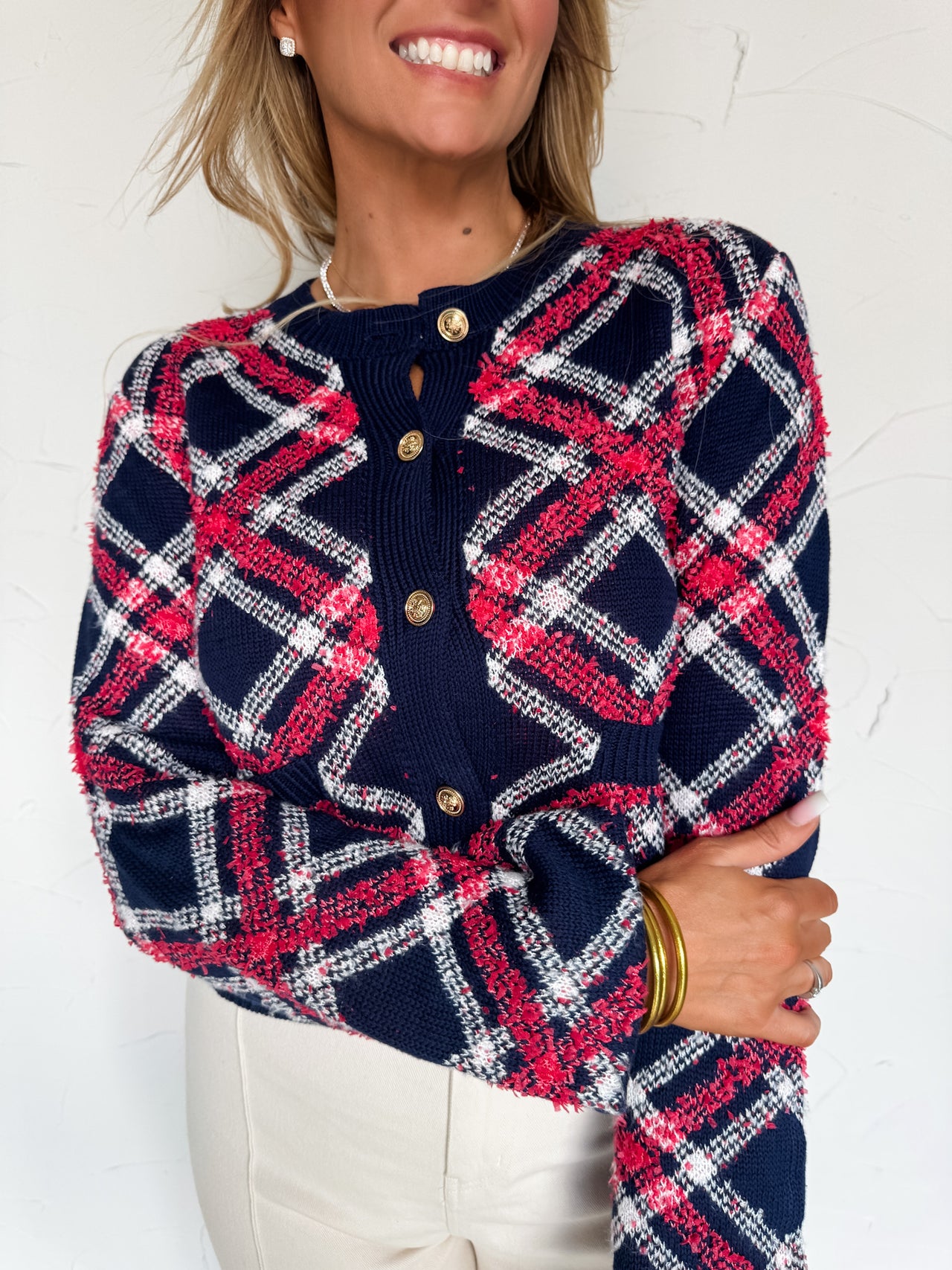 Quick Decisions Navy Argyle Button Up Cardigan
