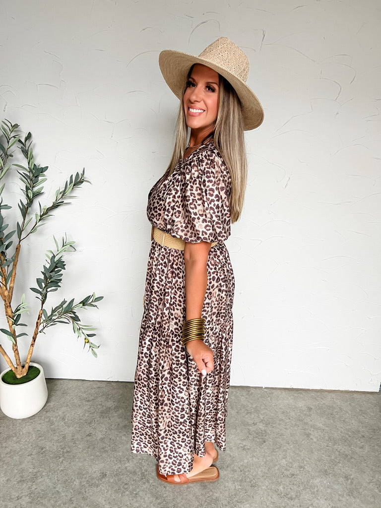 Stay Impressed Leopard Tiered Midi Dress