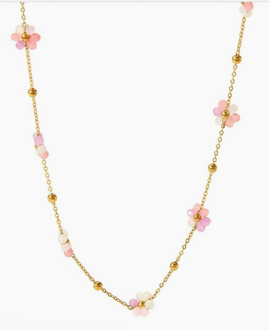 {SB} Flower Daisy Pink Ombre Necklace