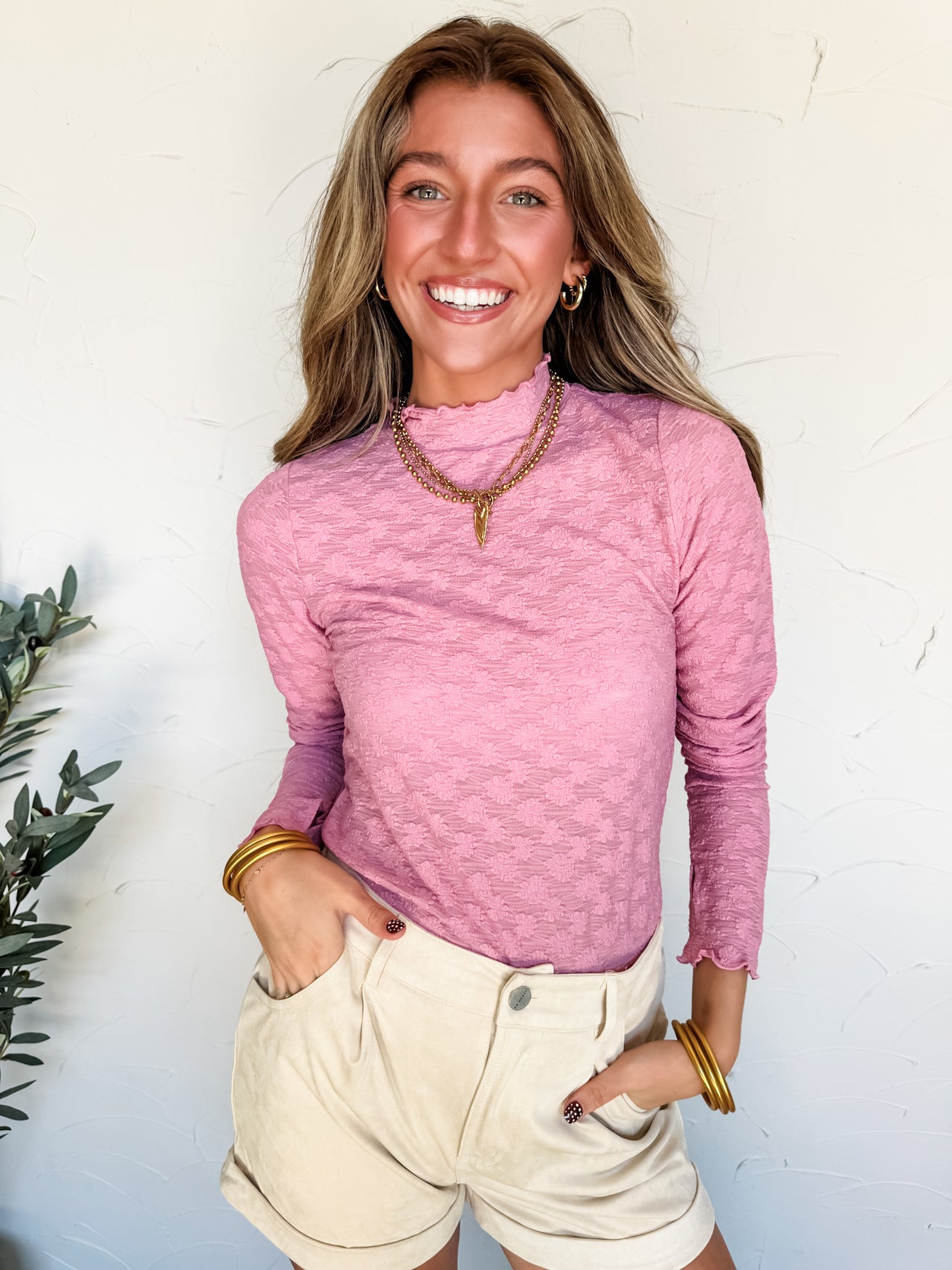 Perfect Example Mock Neck Lace Top