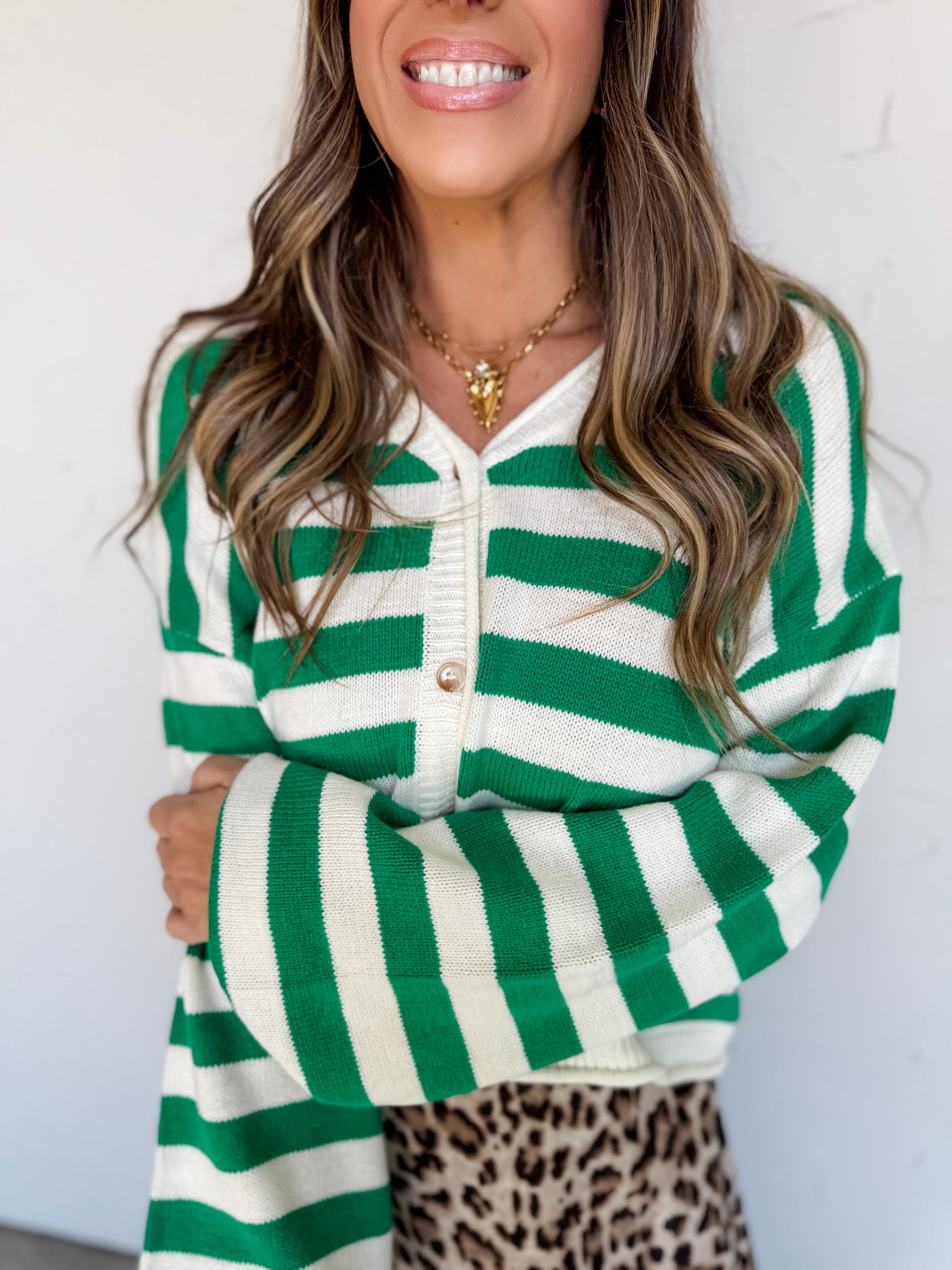 Everyday Joy Ivory/Green Striped Sweater