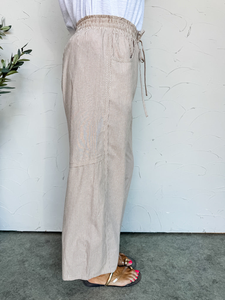 True To My Word Stripe Barrel Pants- Camel