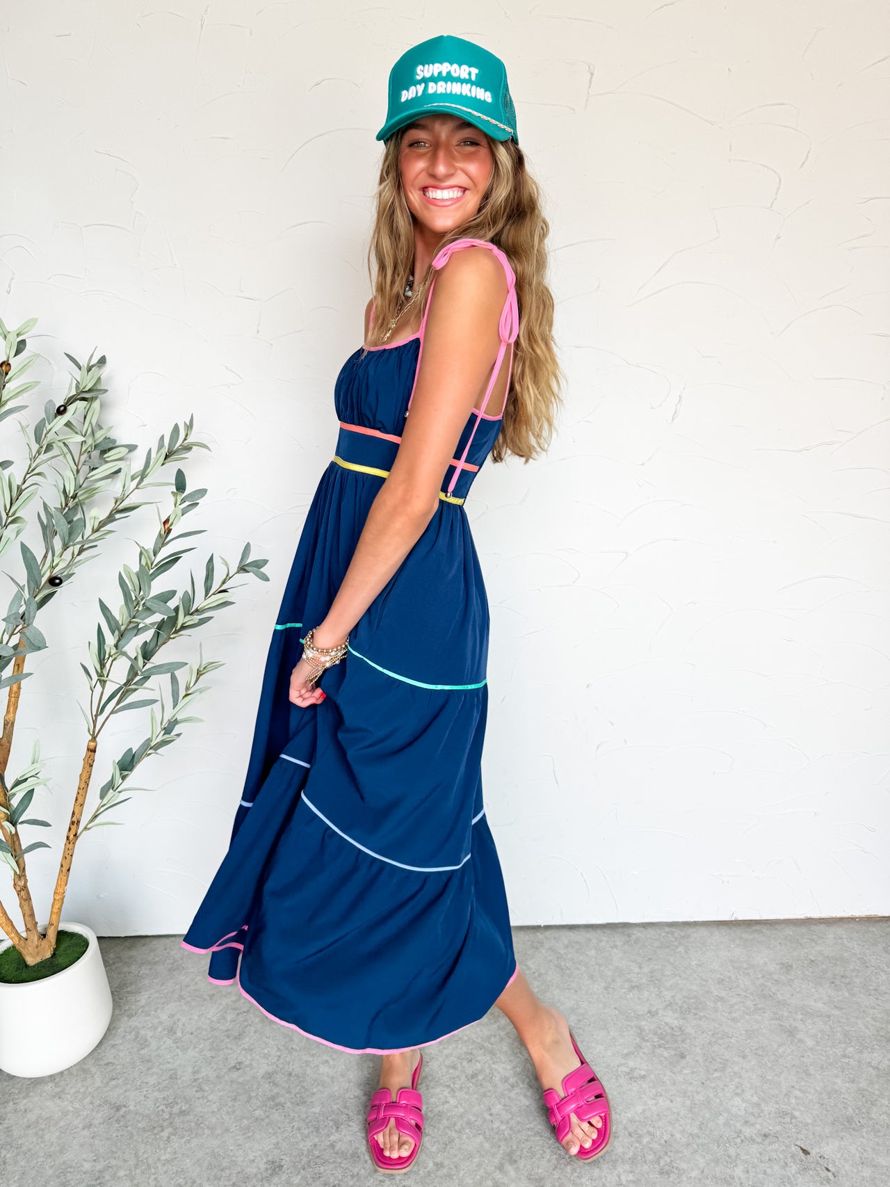 Free Feeling Navy Tiered Dress