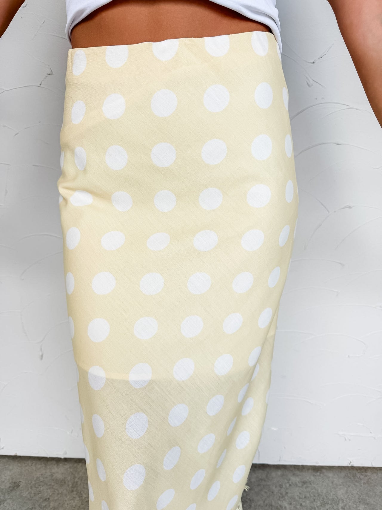 Grace And Beauty Polka Dot Lace Hem Midi Skirt