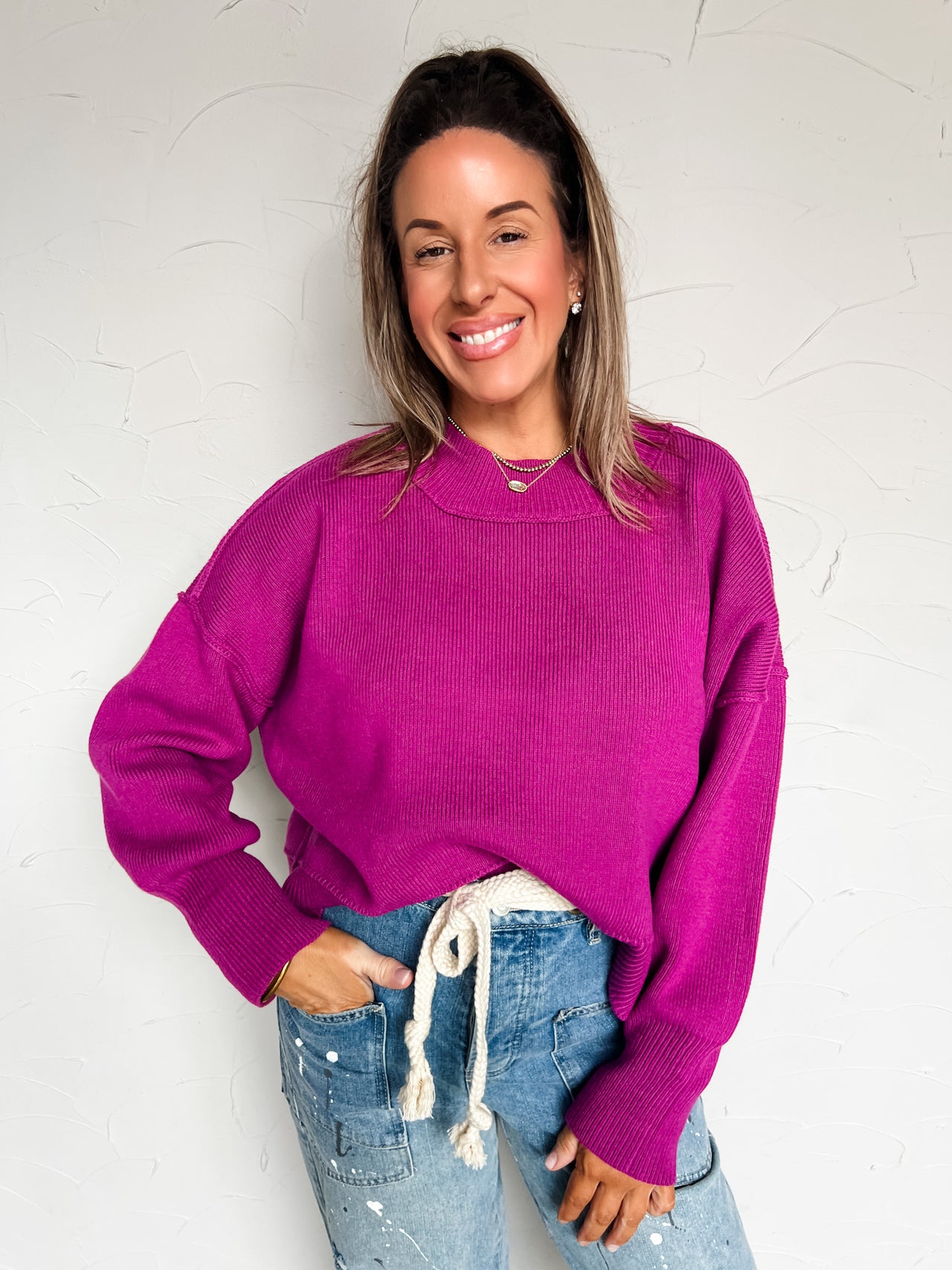 Rein It In Wide Fit Sweater- Lt Plum