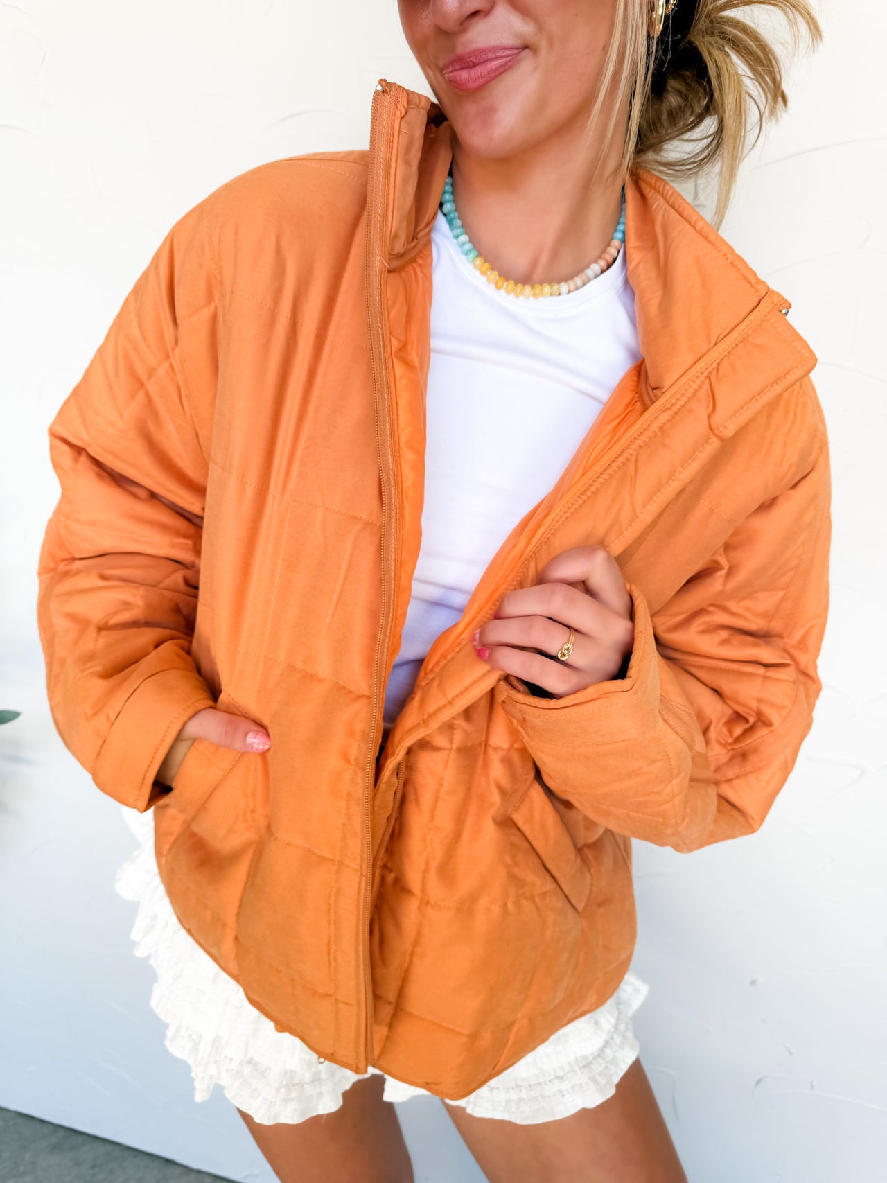Classic Feel Zip Up Puffer Jacket- Orange
