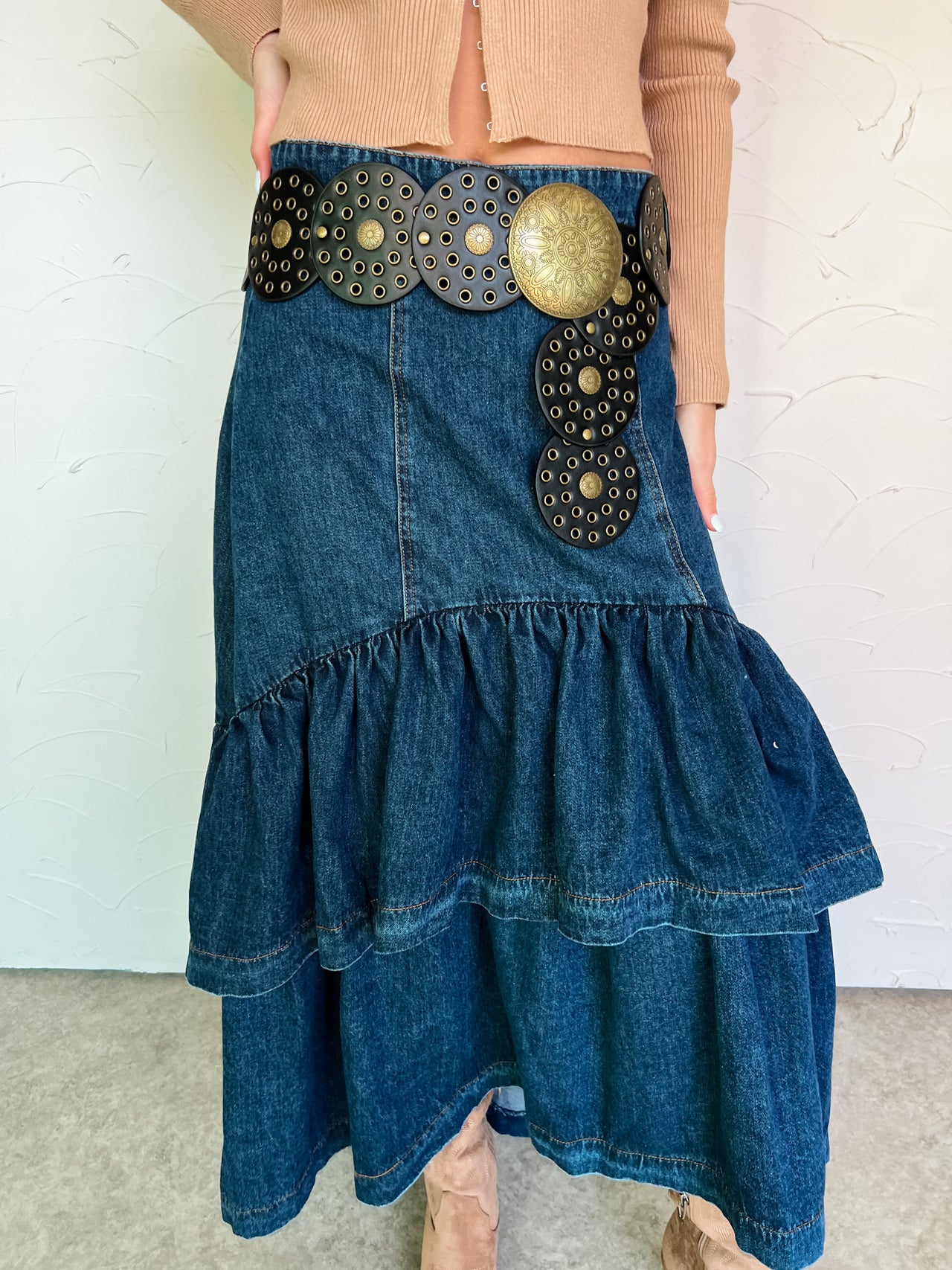 Ava Leather Disc Belt- Black