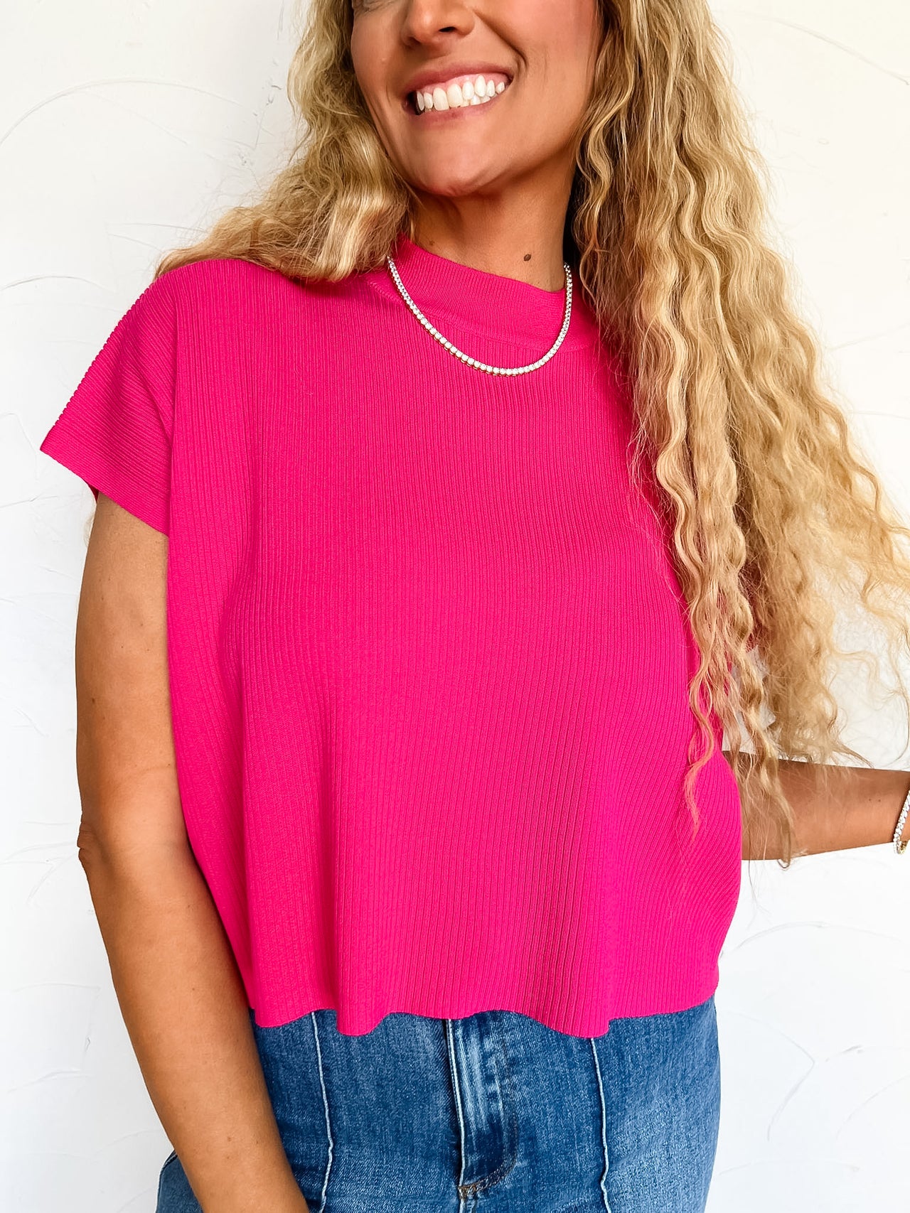 Stay Cute And Comfy Mock Neck Sweater- Hot Pink