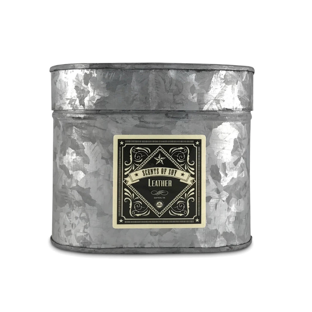 Leather Galvanized Oval Tin Soy Candle