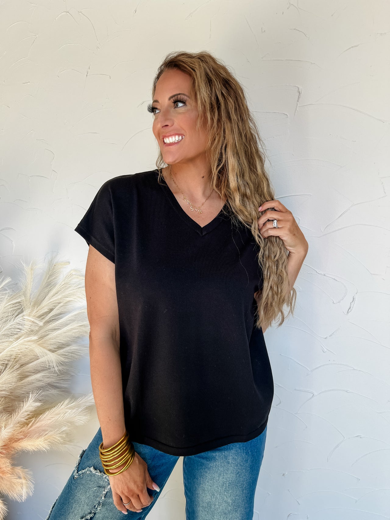 Common Ground V Neck Dolman Top- Black