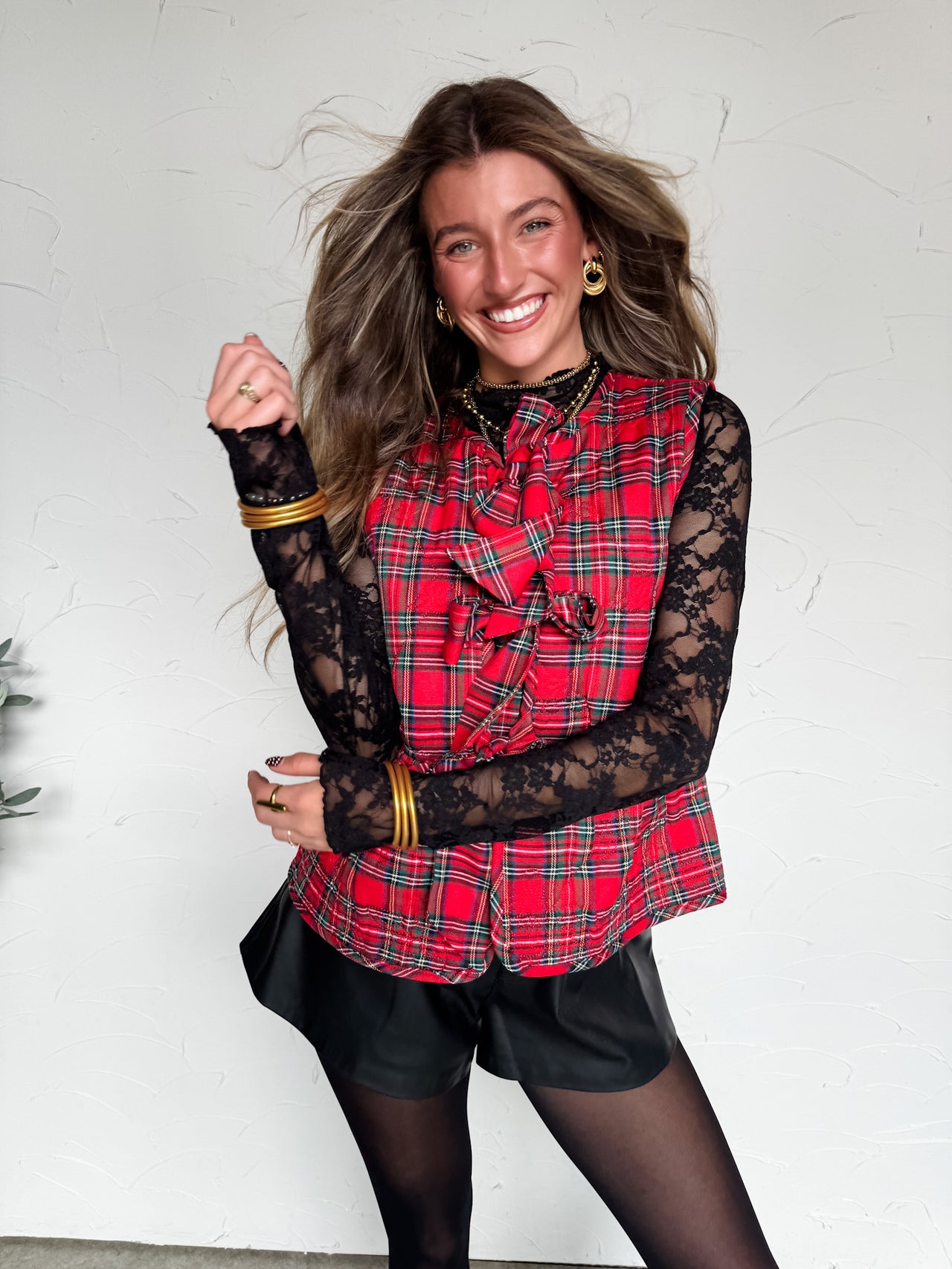 Feeling Jolly This Christmas Bow Plaid Vest