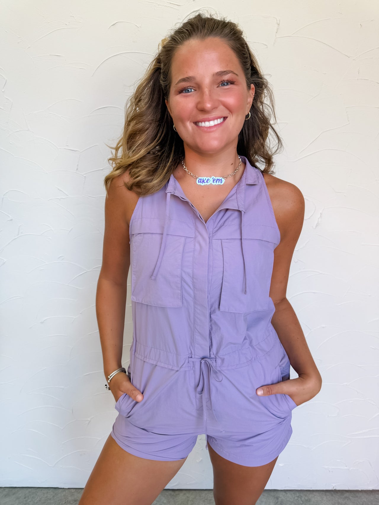 True To Yourself Cargo Romper- Purple Orchid