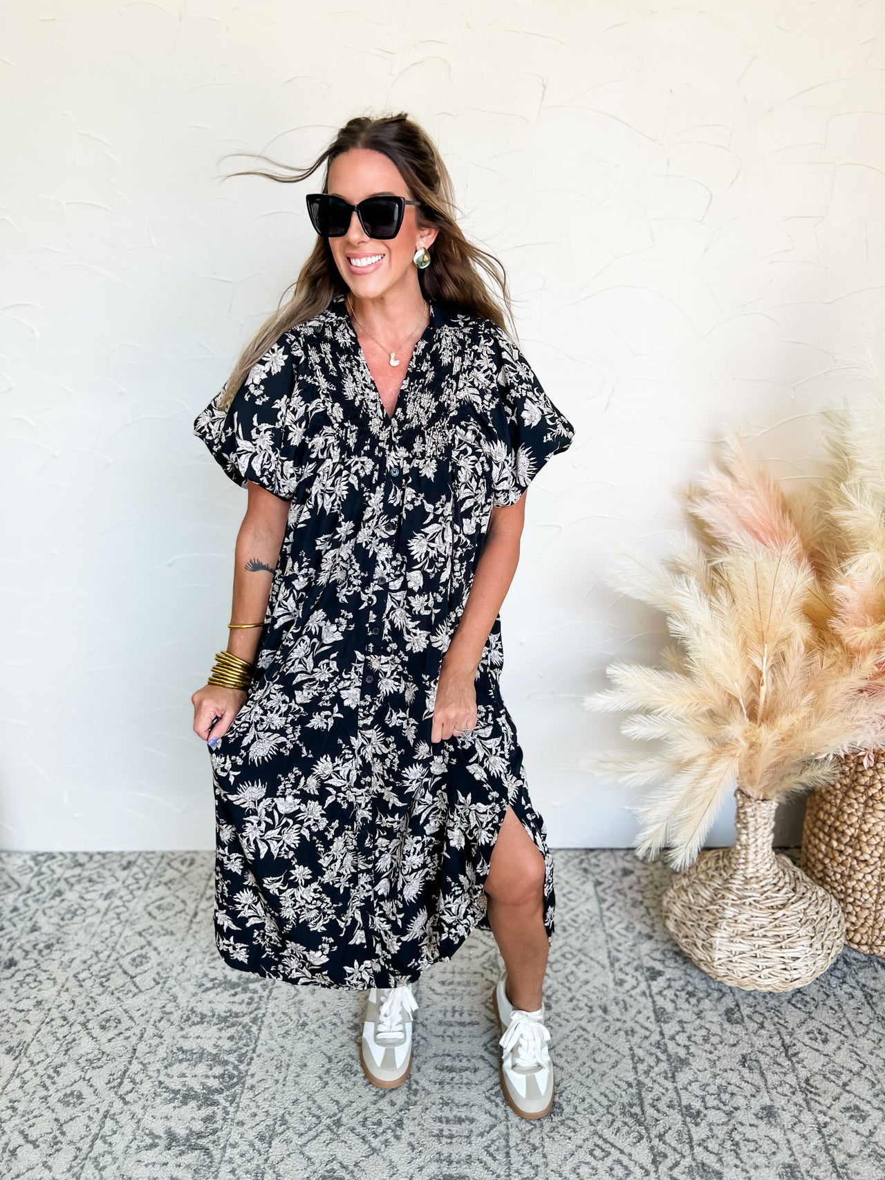 Best Day Ever Puff Sleeve Print Maxi Dress