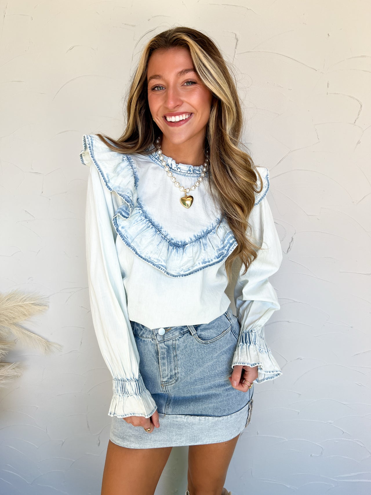 So Inspired Ruffle Denim Top