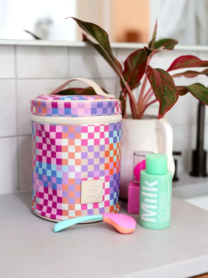 Barrel Organizer Toiletry Bag - All the Things (Checkered)