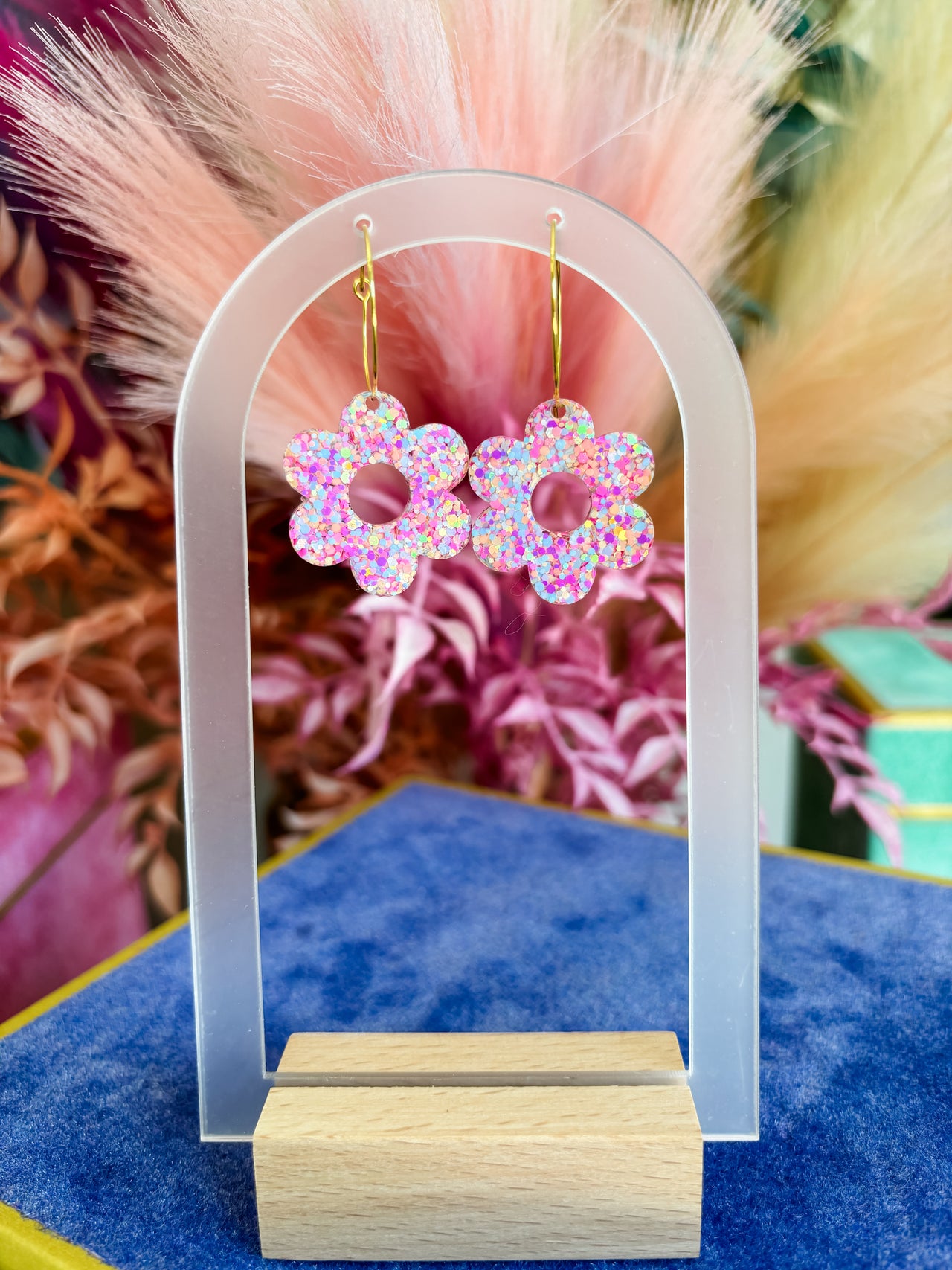 Lollipop Flower Dangle on Gold Ring Earrings