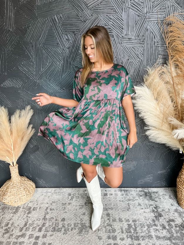 Find Your Passion Floral Mini Dress- Green