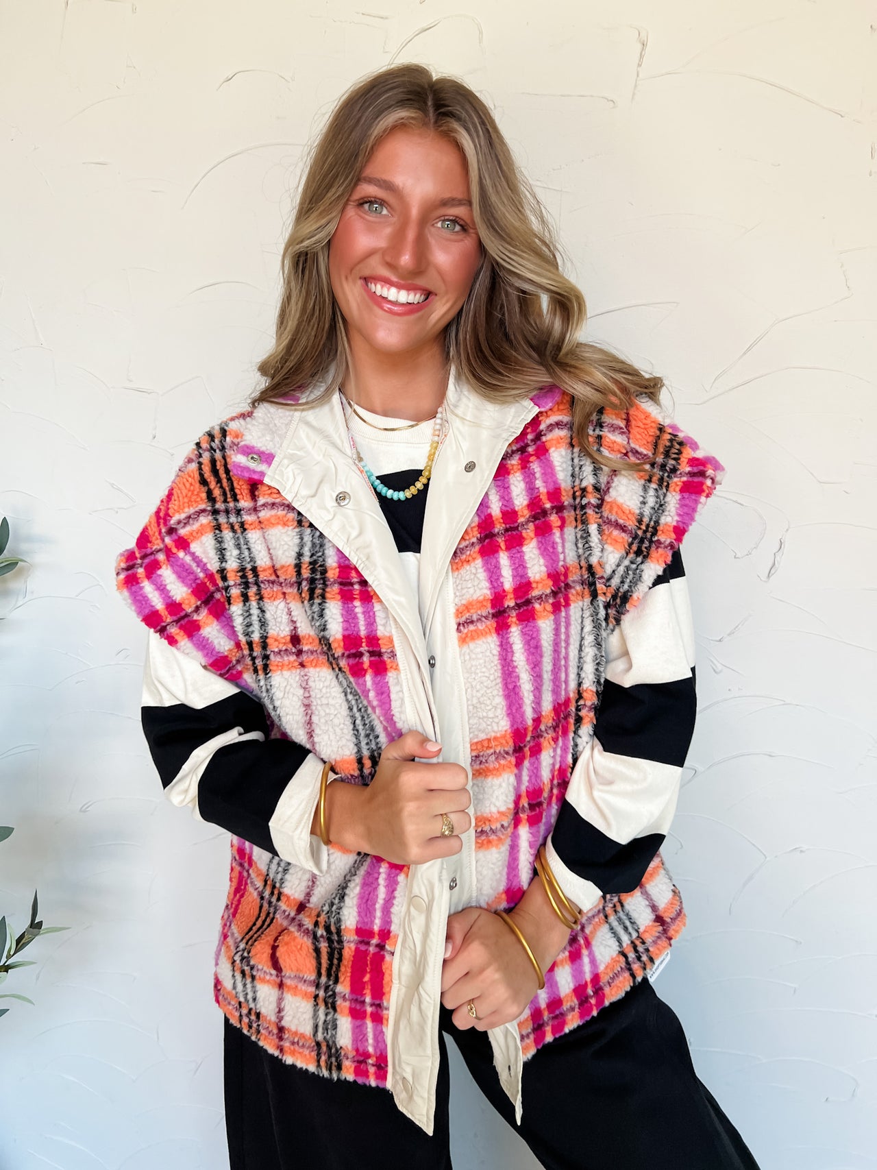 Always In Style Sherpa Plaid Jacket Vest