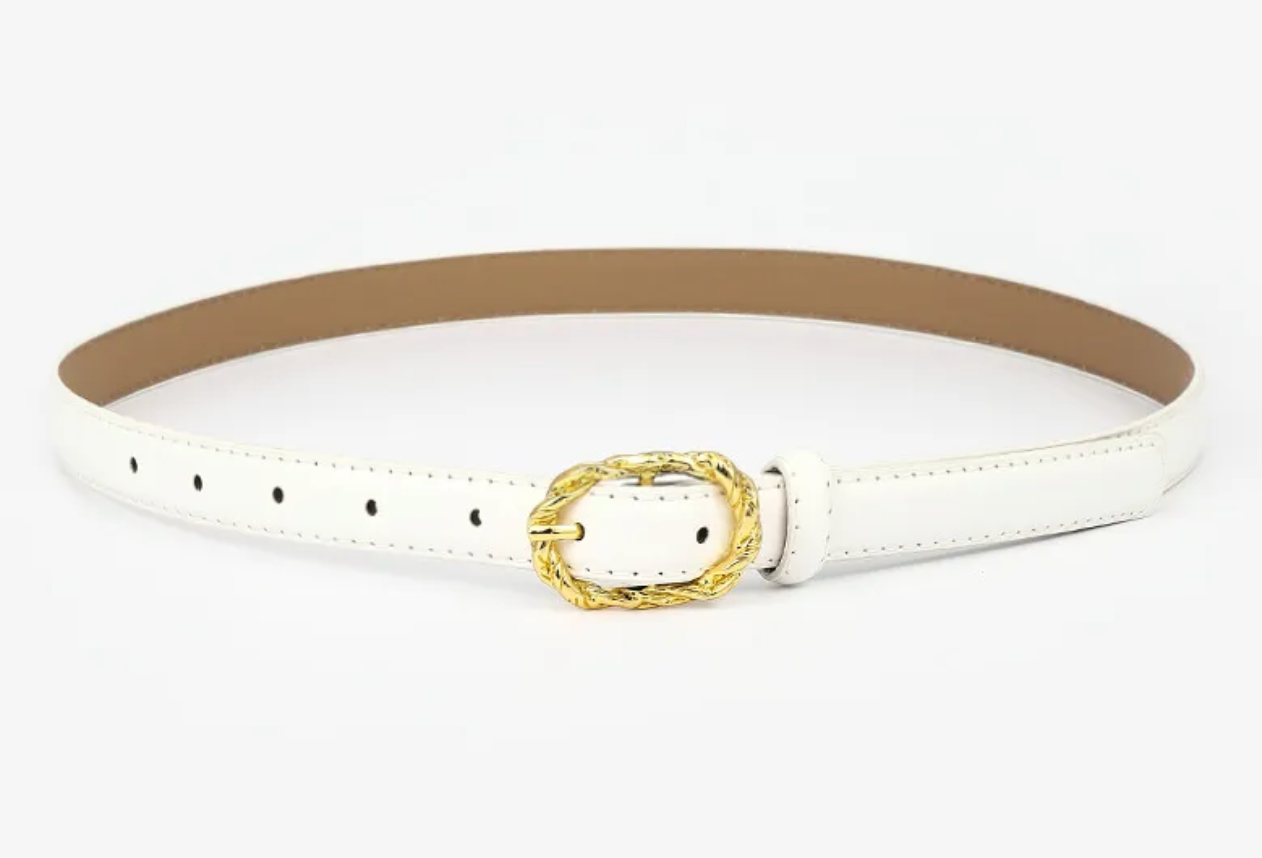 Britney White Leather Belt