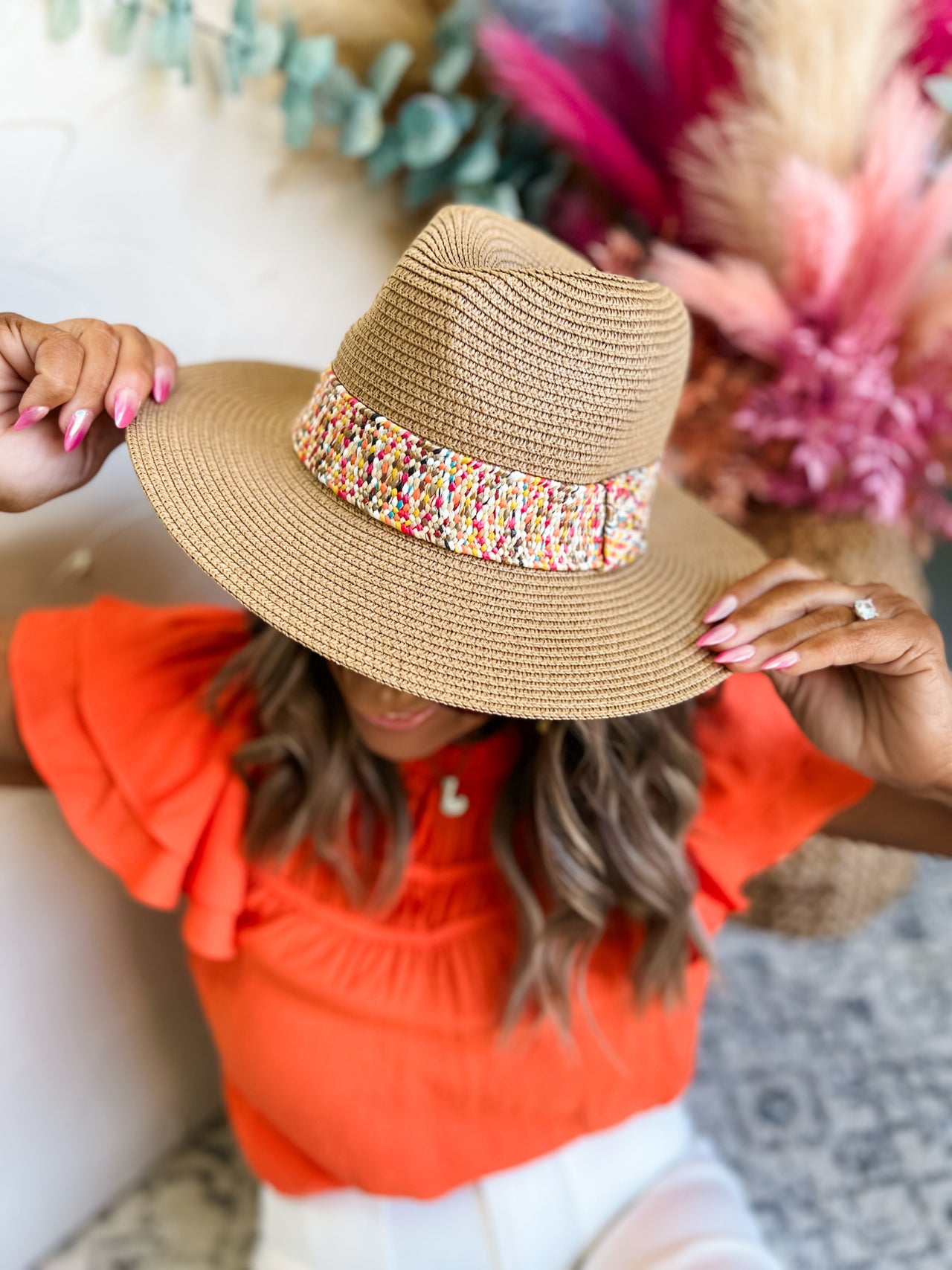 Lauren Colored Strap Woven Straw Hat