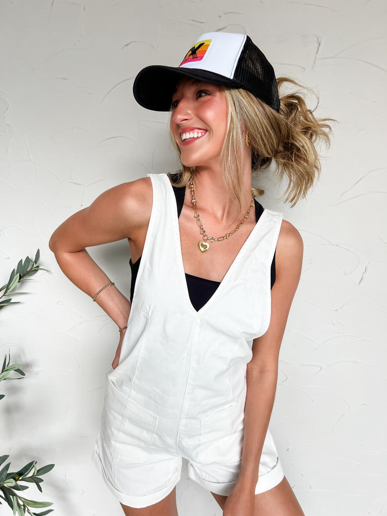 Endless Love Washed Denim Romper- White