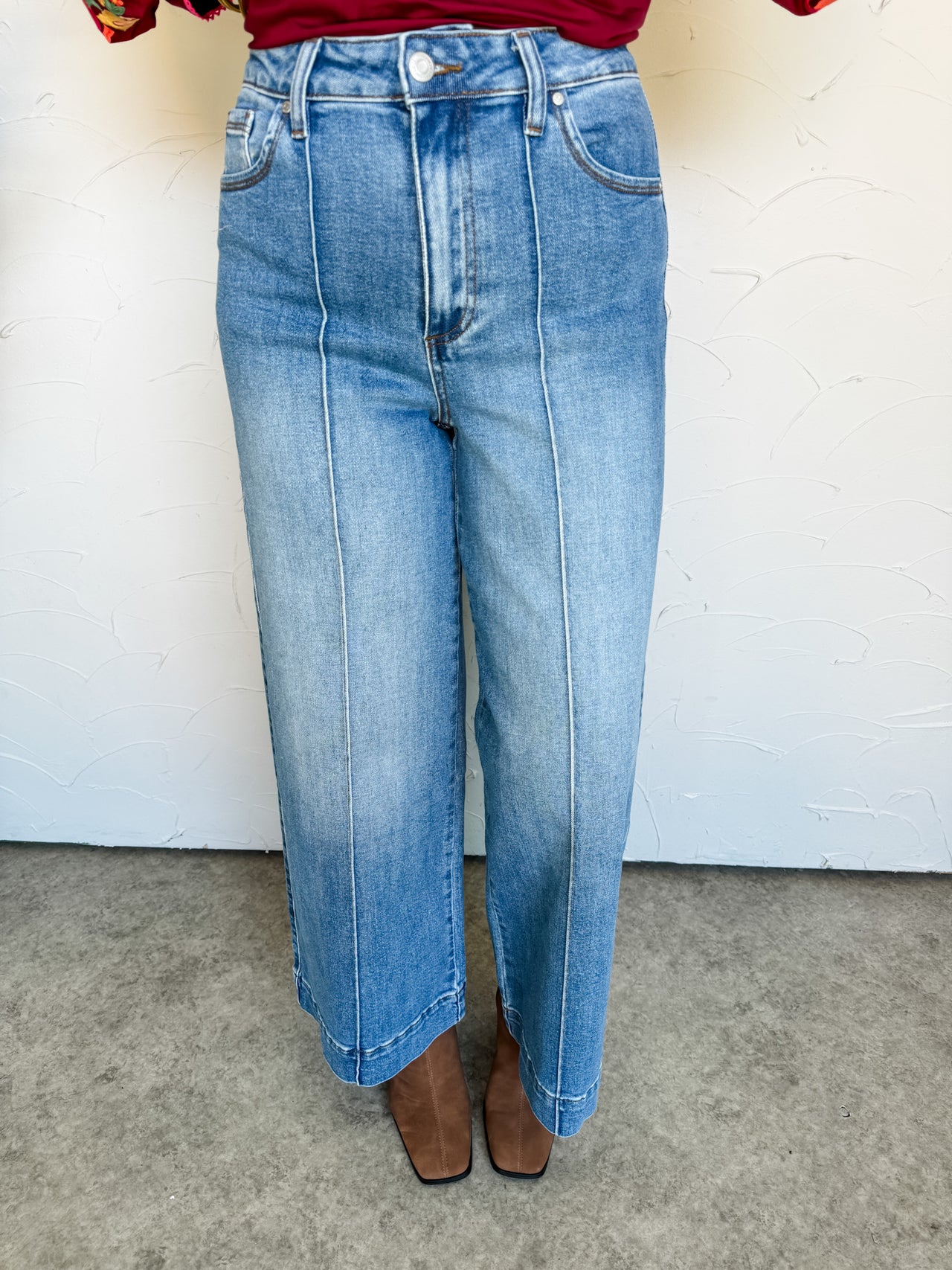 Prettiest Wish High Rise Wide Leg Jeans- Medium Wash