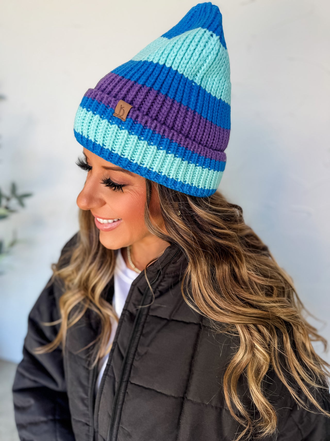 Blue Multi Stripe Cuff Beanie