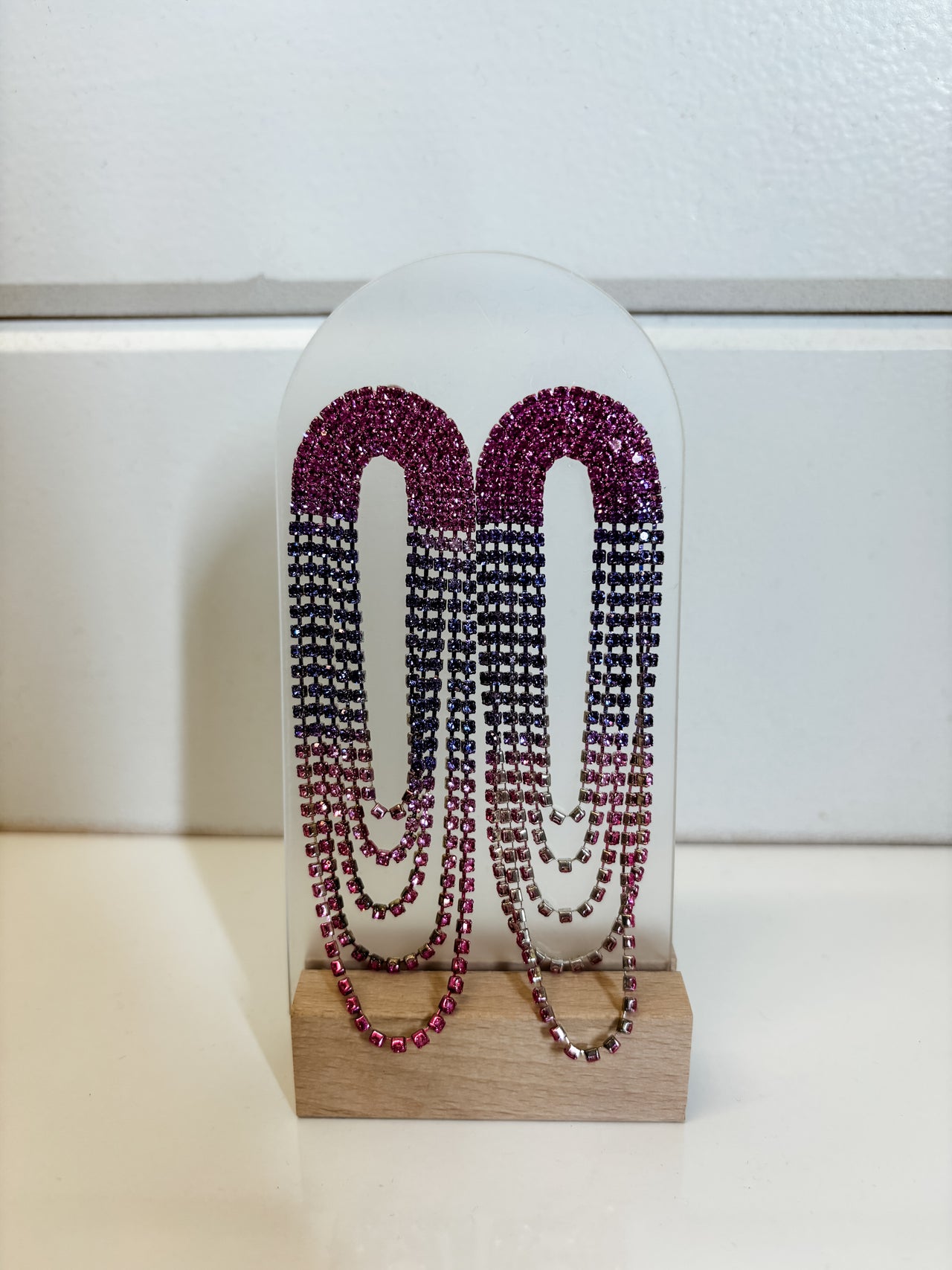 Pink & Purple Rhinestone Drop Earrings