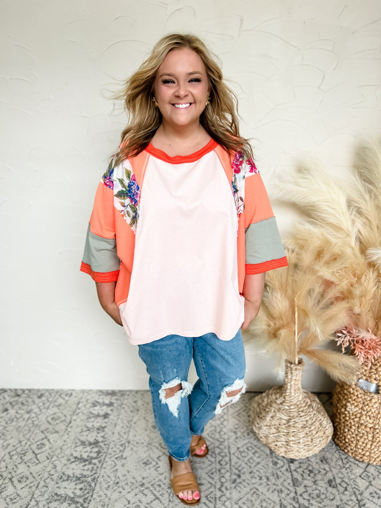 Everyone's Dream Color Block Knit Top- Coral Blush