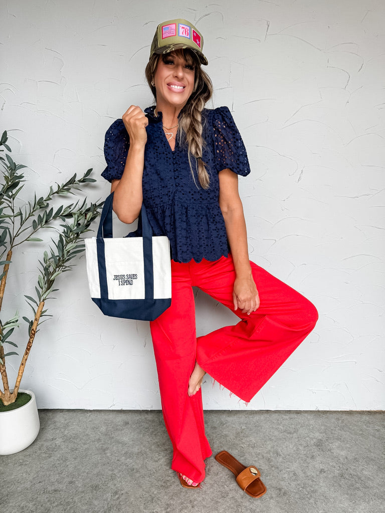 Loud And Clear Ruffle Hem Top- Navy