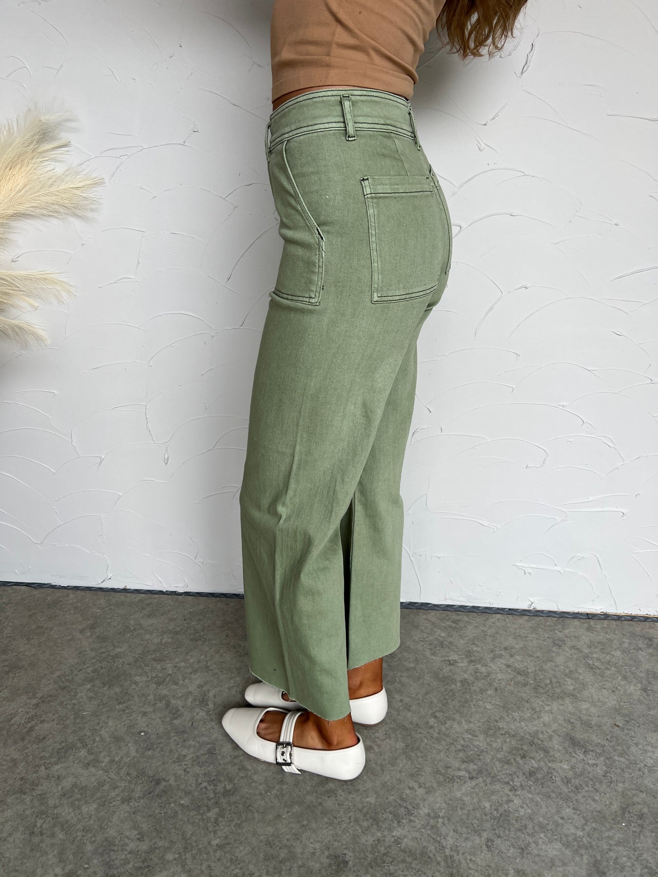 I'm Here For You Wide Leg Pants- Avocado