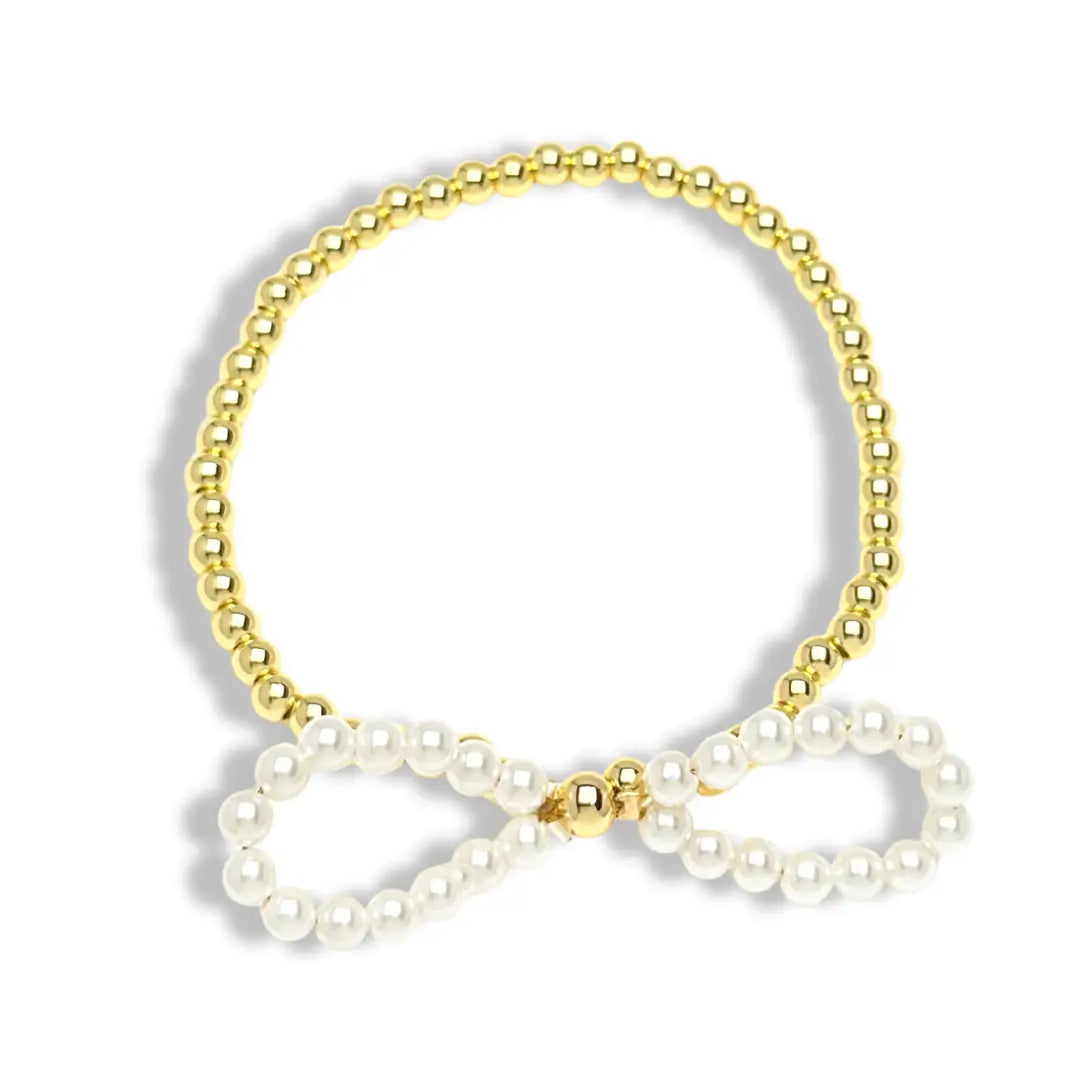 {SB} Pearl And Gold Bow Bracelet