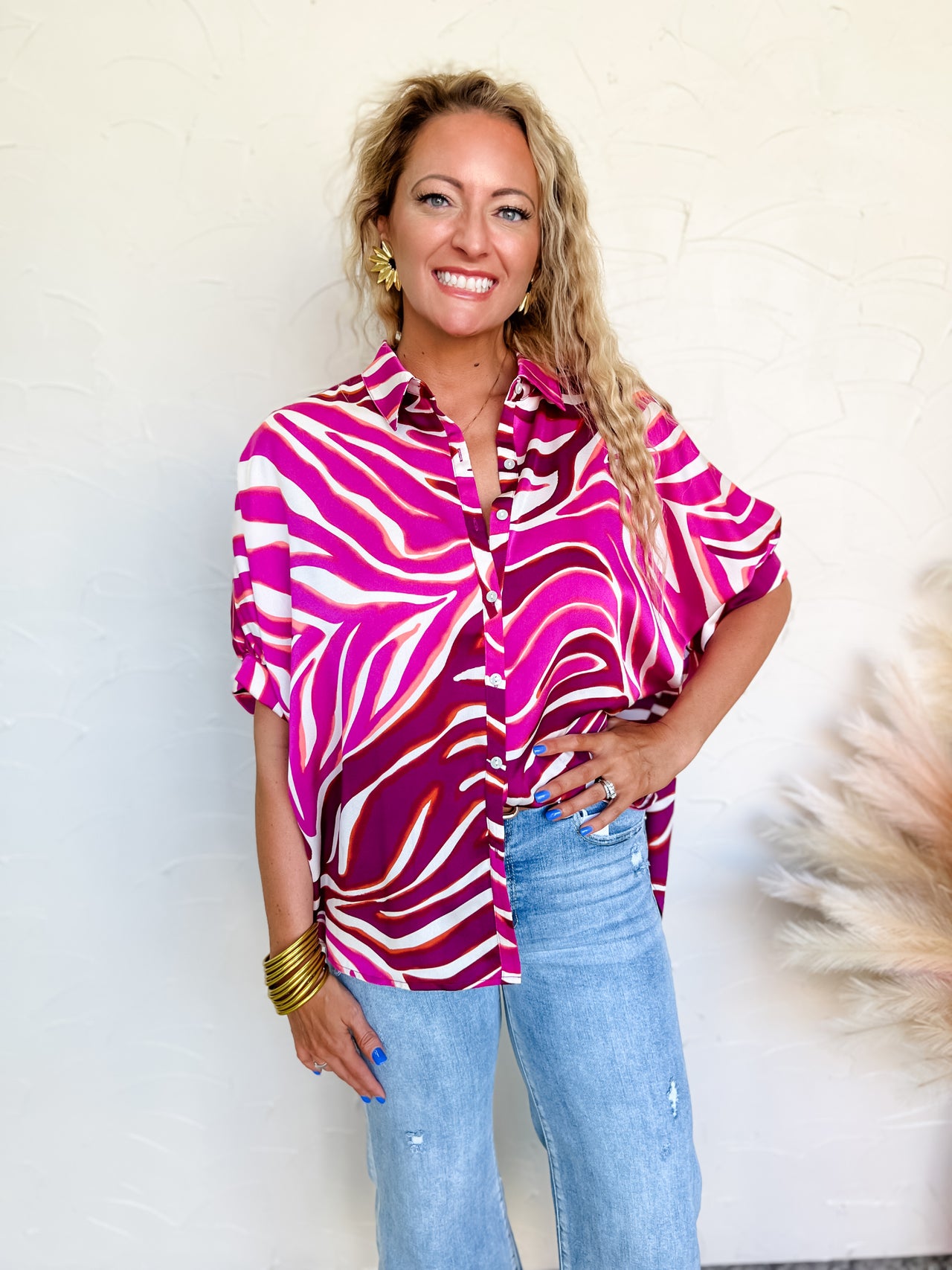 Wild World Satin Zebra Print Dolman Top