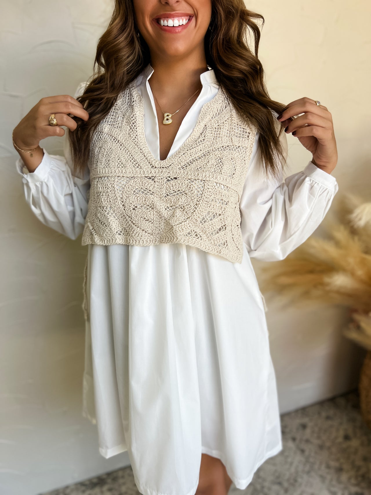 Light Up My Day Crochet Vest Babydoll Dress