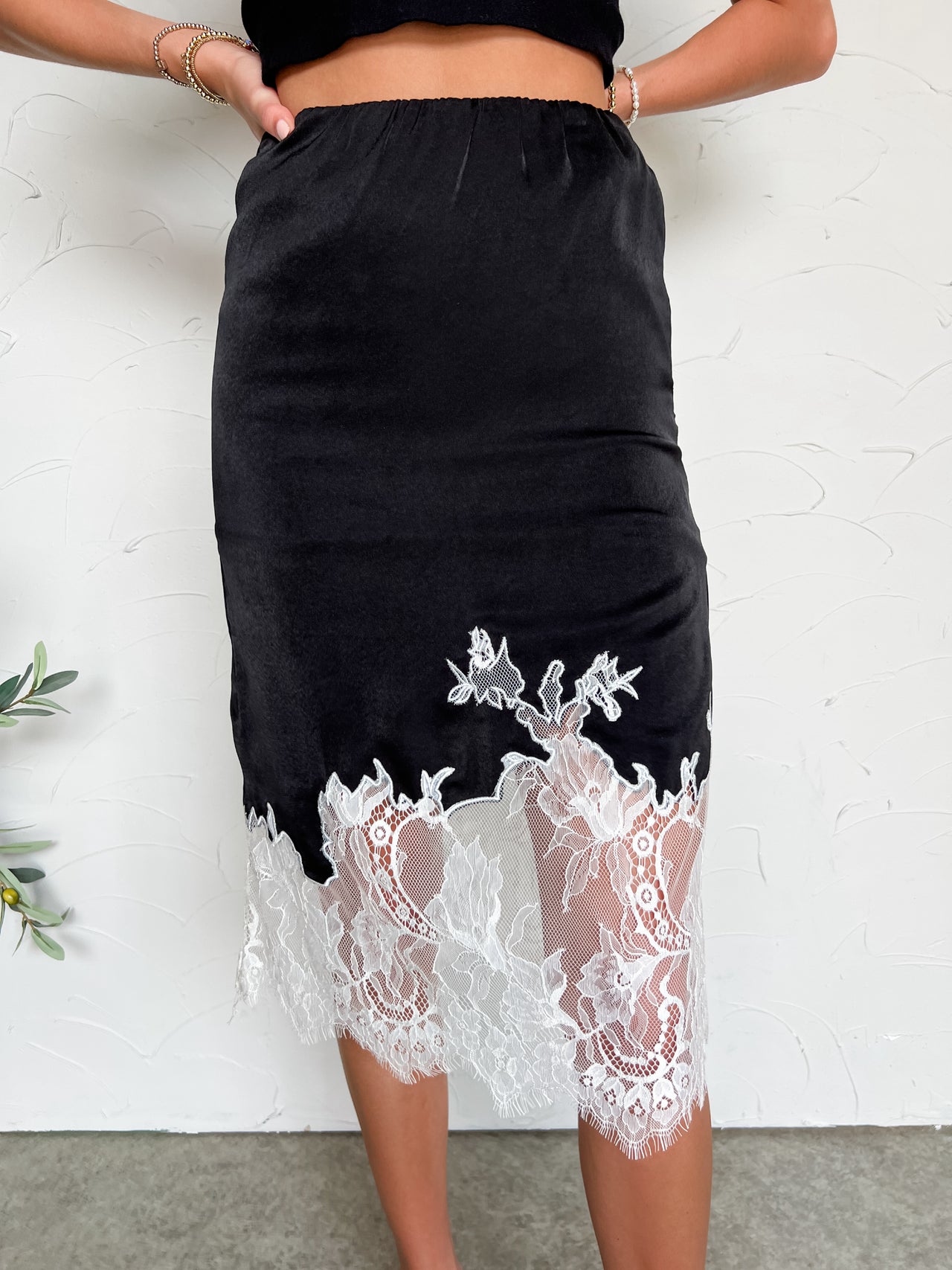 Finding Beauty Lace Embroidered Satin Skirt
