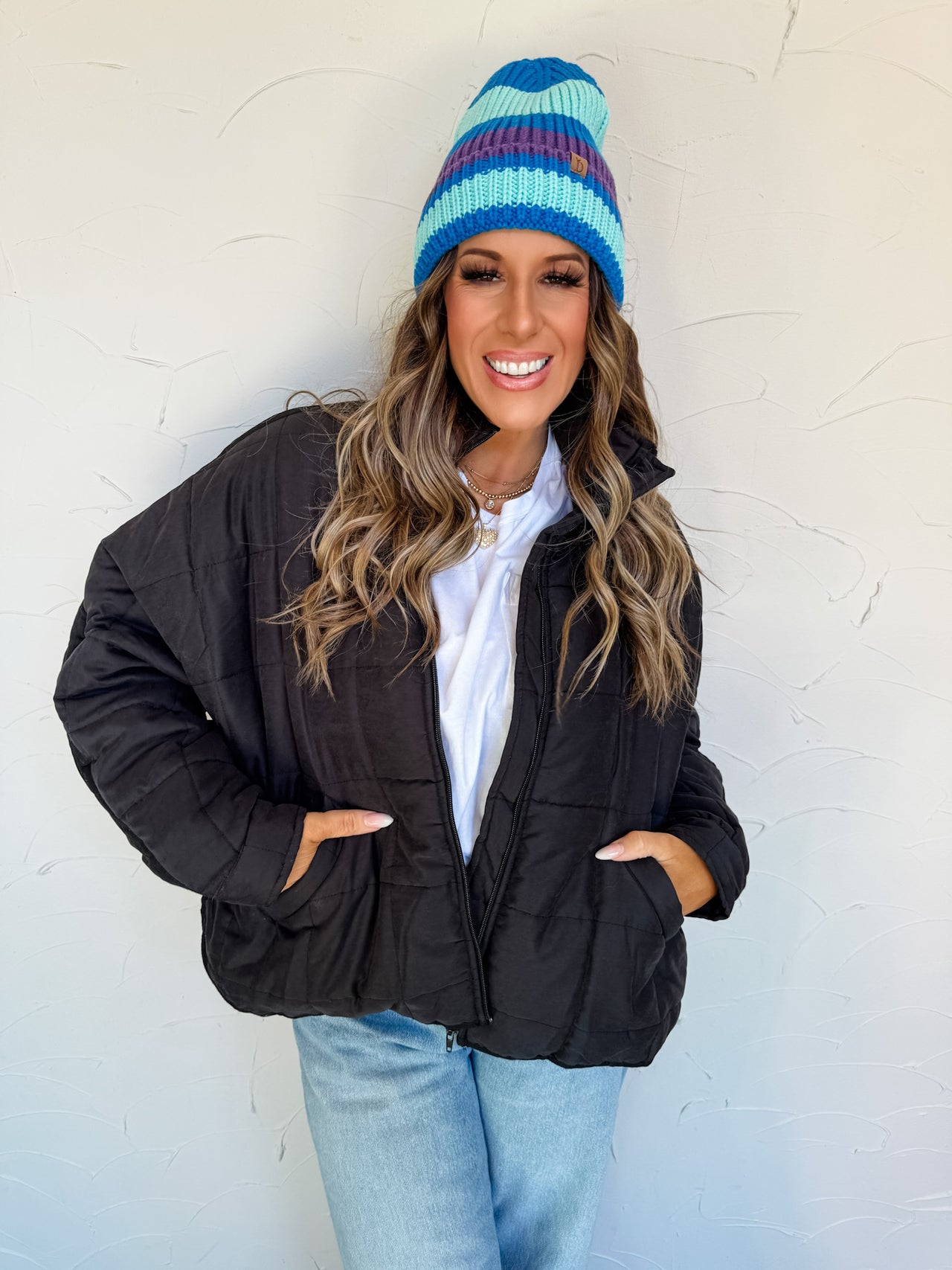 Classic Feel Zip Up Puffer Jacket- Black