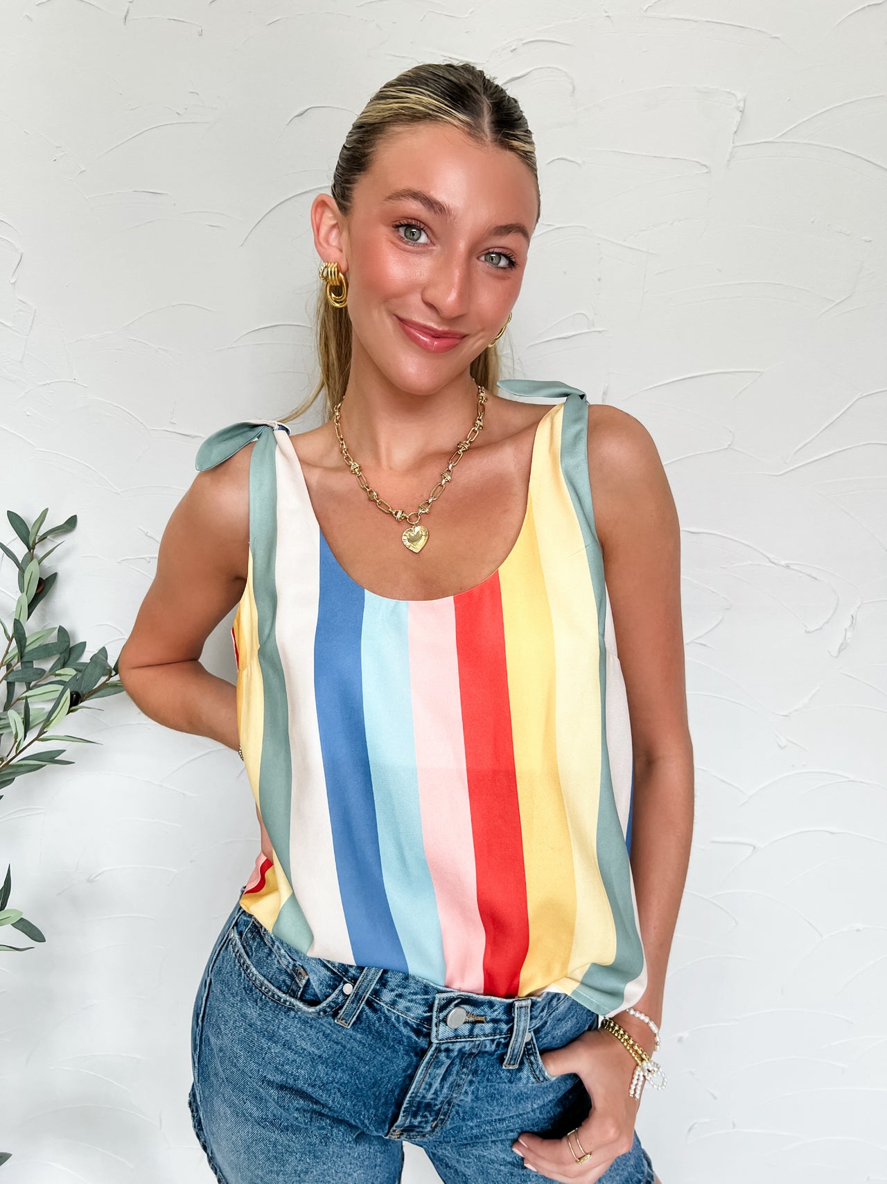 Sweet Summer Days Shoulder Tie Stripe Tank Top
