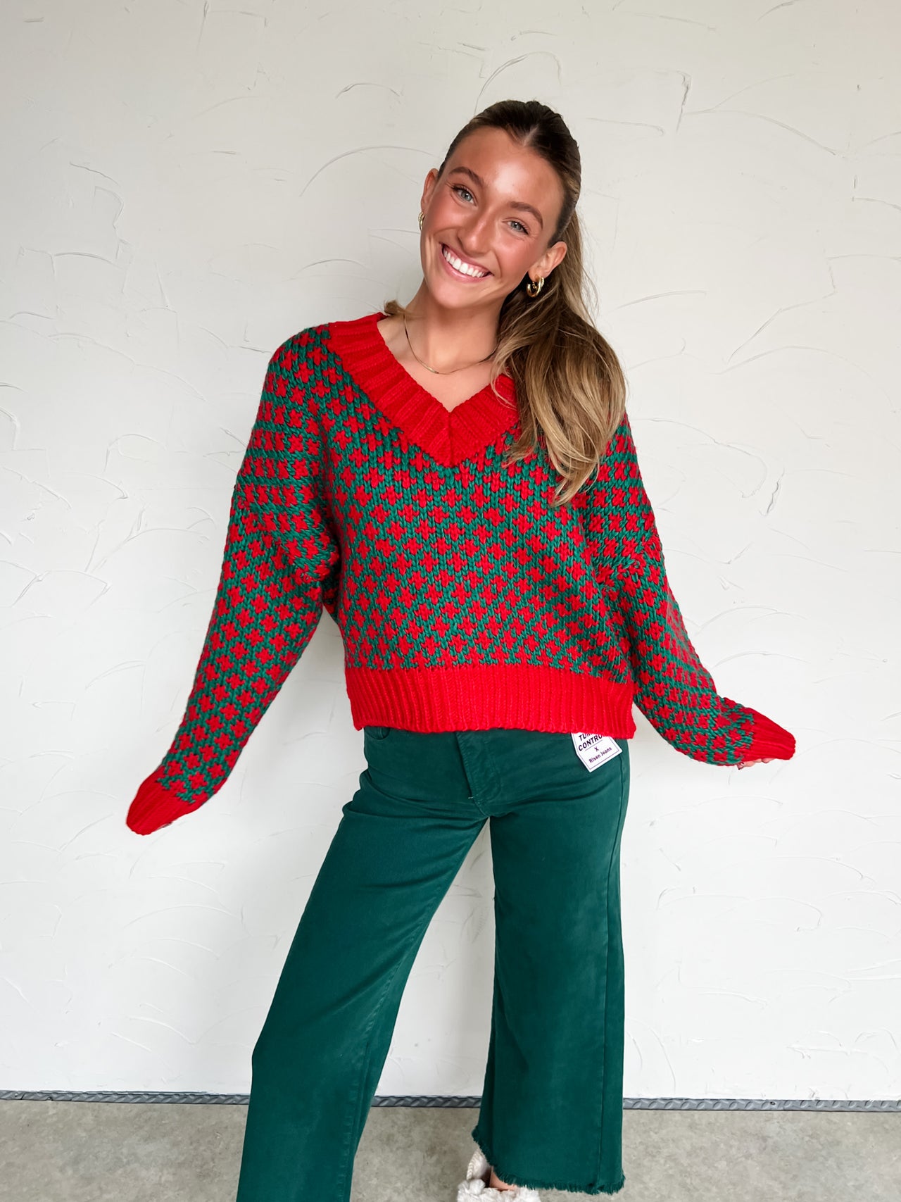 Here For A Good Time Color Block Sweater V Neck Top