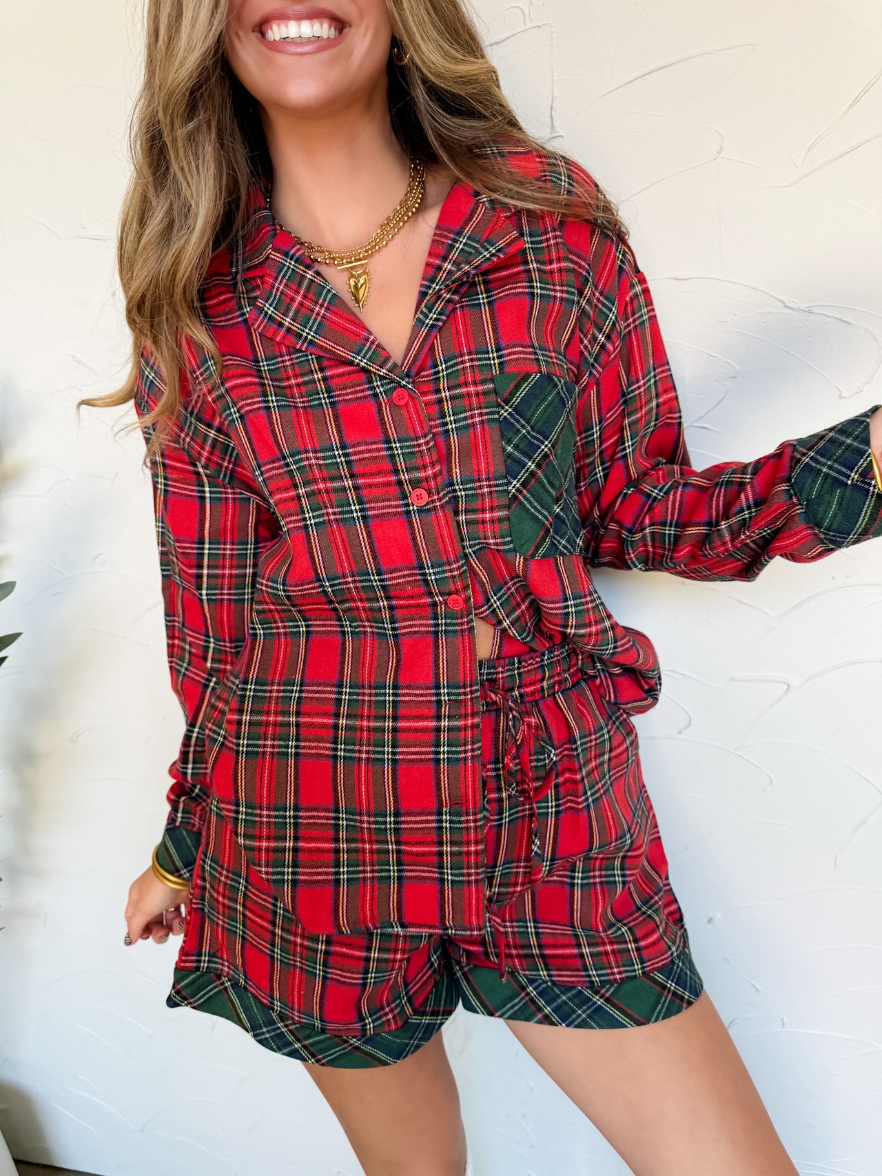 Cheers To You Plaid Pajama Set