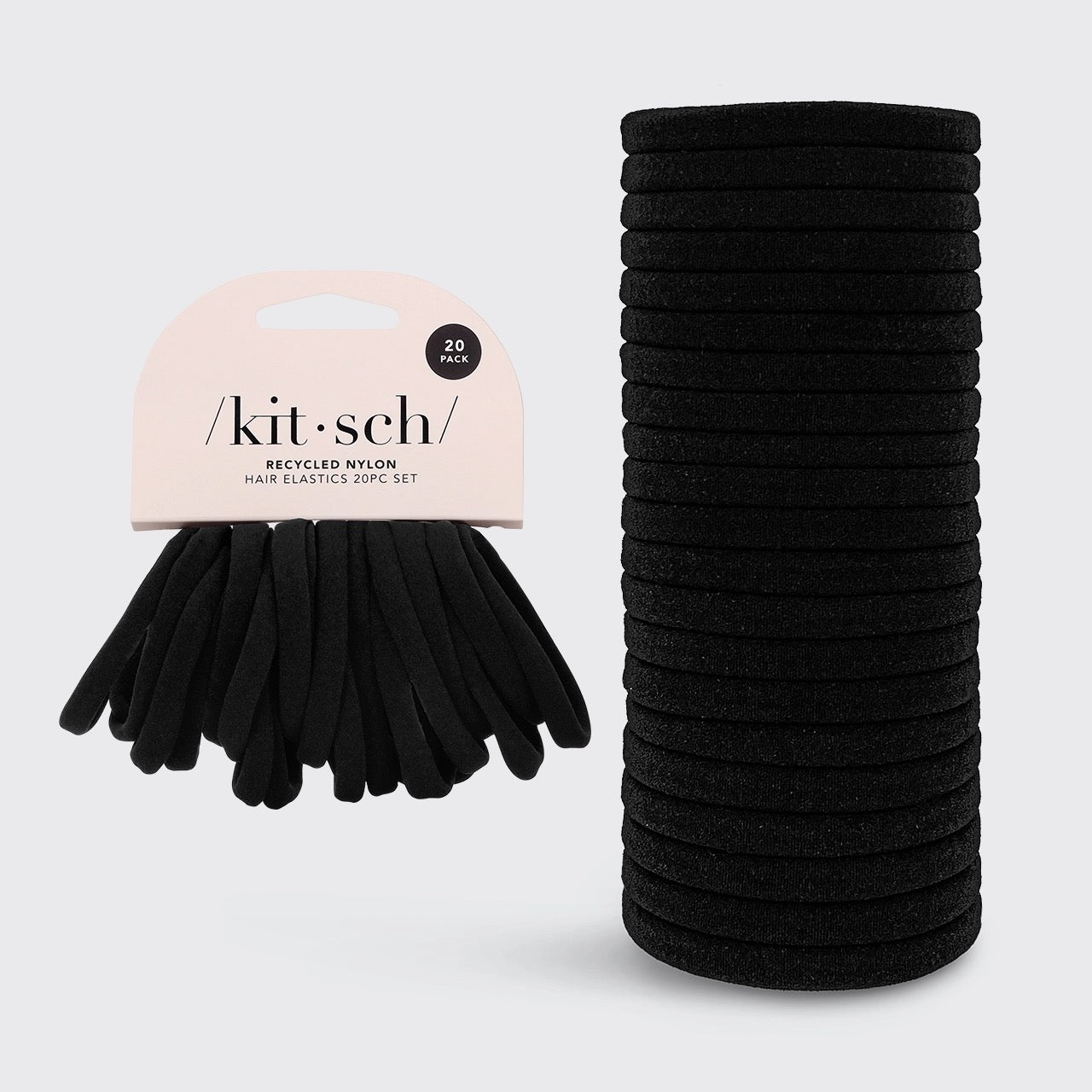 Nylon Hair Elastics 20pc Set- Black